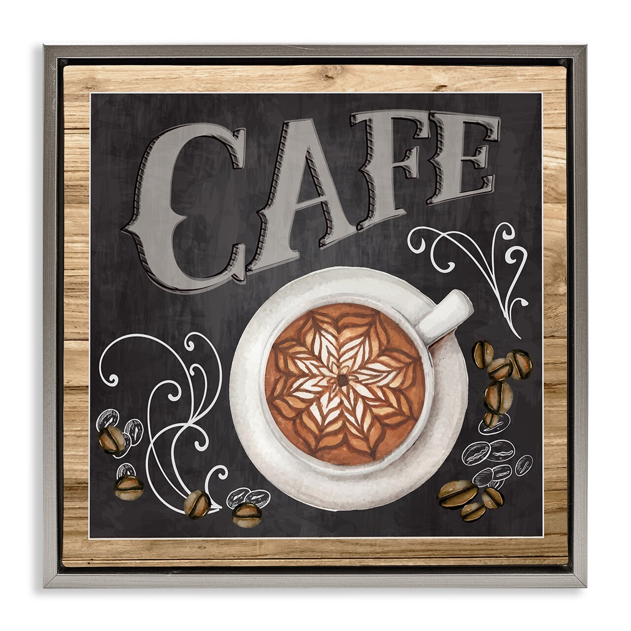 Stupell Industries Chalkboard Style Cafe Sign Framed Floater Canvas Wall Art